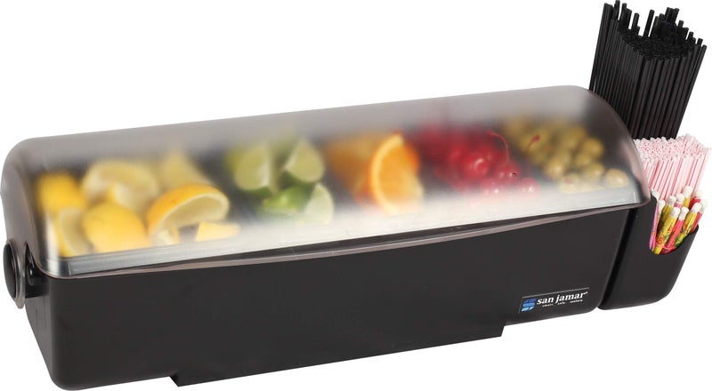 San Jamar Dome Garnish Center 5 Tray with Dome Lid for Kitchen, Bar, And Restaurants, Plastic, 8 Pints, Black - Image 4
