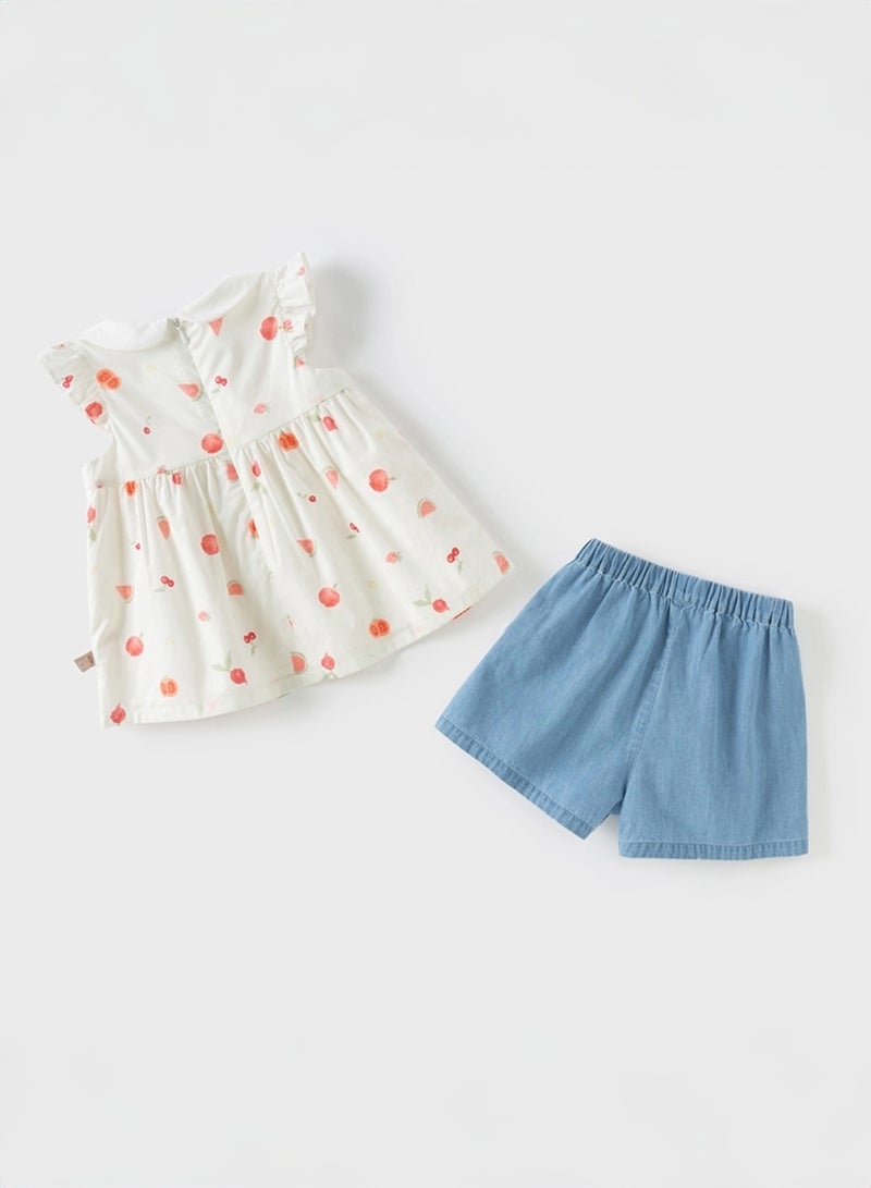 Dave & Bella Girls Cotton Fruit Print Top & Shorts Set - Image 5