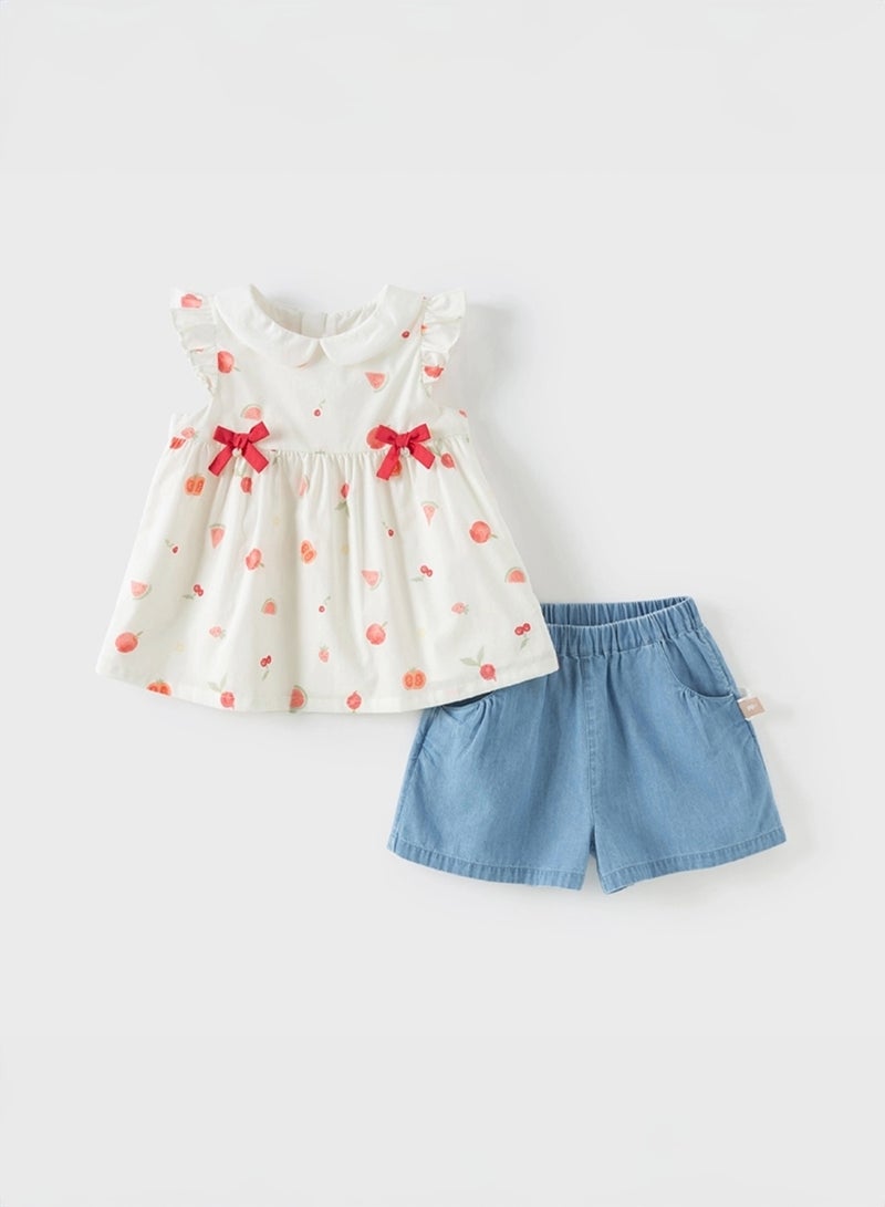 Dave & Bella Girls Cotton Fruit Print Top & Shorts Set - Image 4