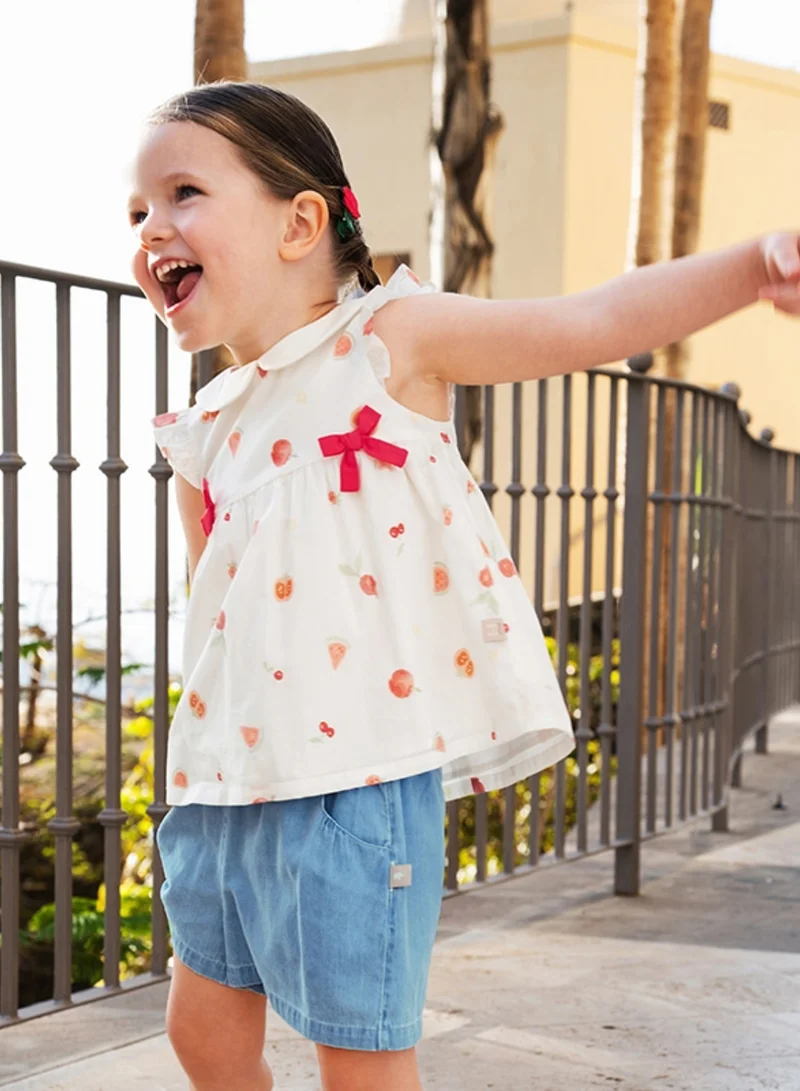 Dave & Bella Girls Cotton Fruit Print Top & Shorts Set