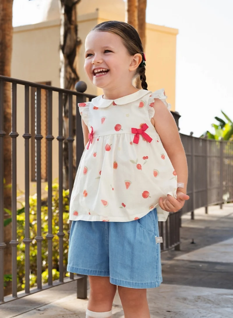 Dave & Bella Girls Cotton Fruit Print Top & Shorts Set