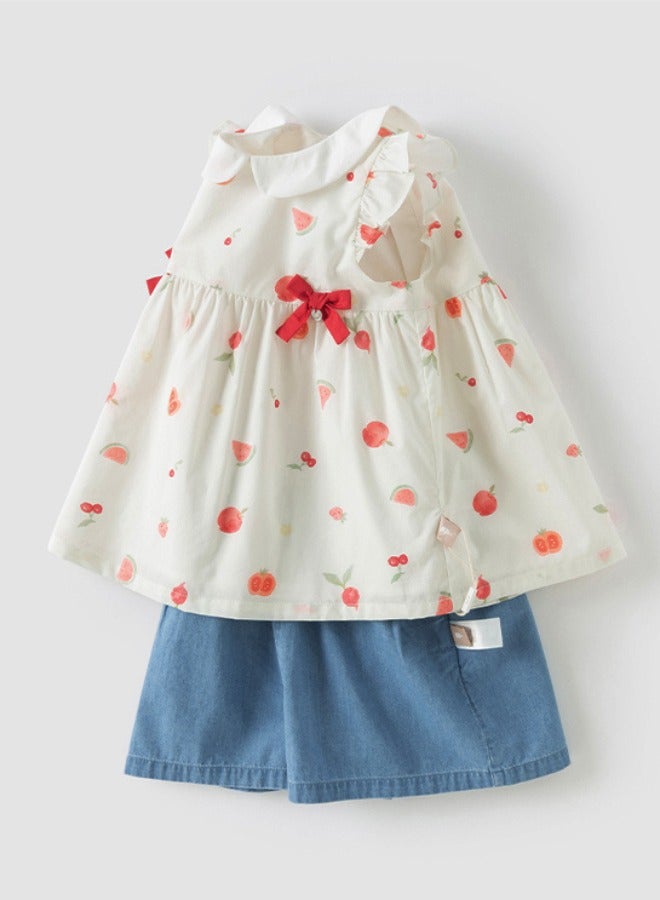 Dave & Bella Girls Cotton Fruit Print Top & Shorts Set - Image 4