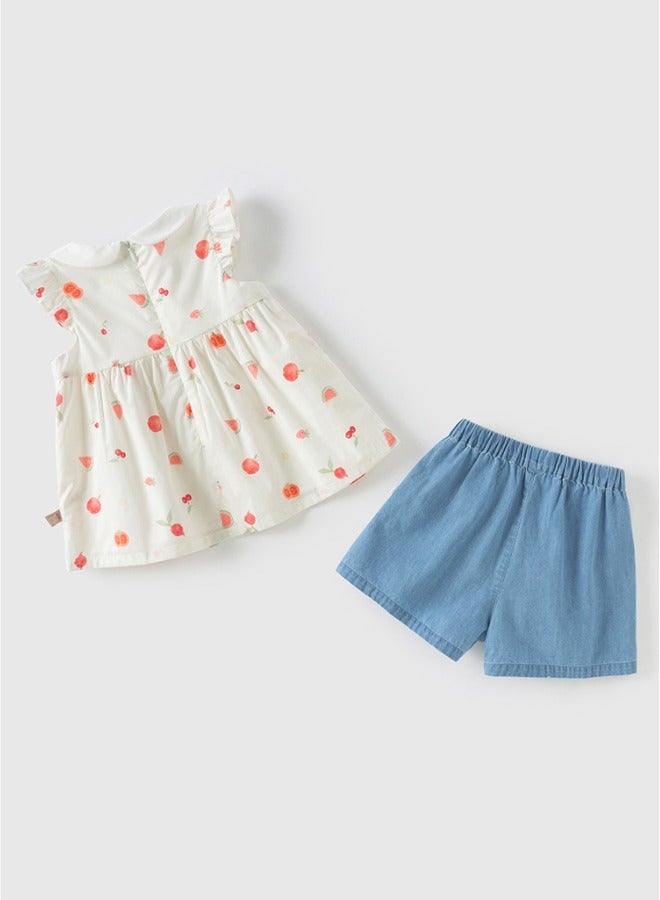 Dave & Bella Girls Cotton Fruit Print Top & Shorts Set - Image 5