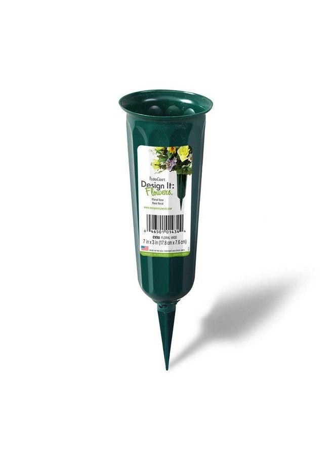 FloraCraft - Plastic Cemetery Vase With Detachable Spike 3 Inch X 7 Inch Green - Image 1