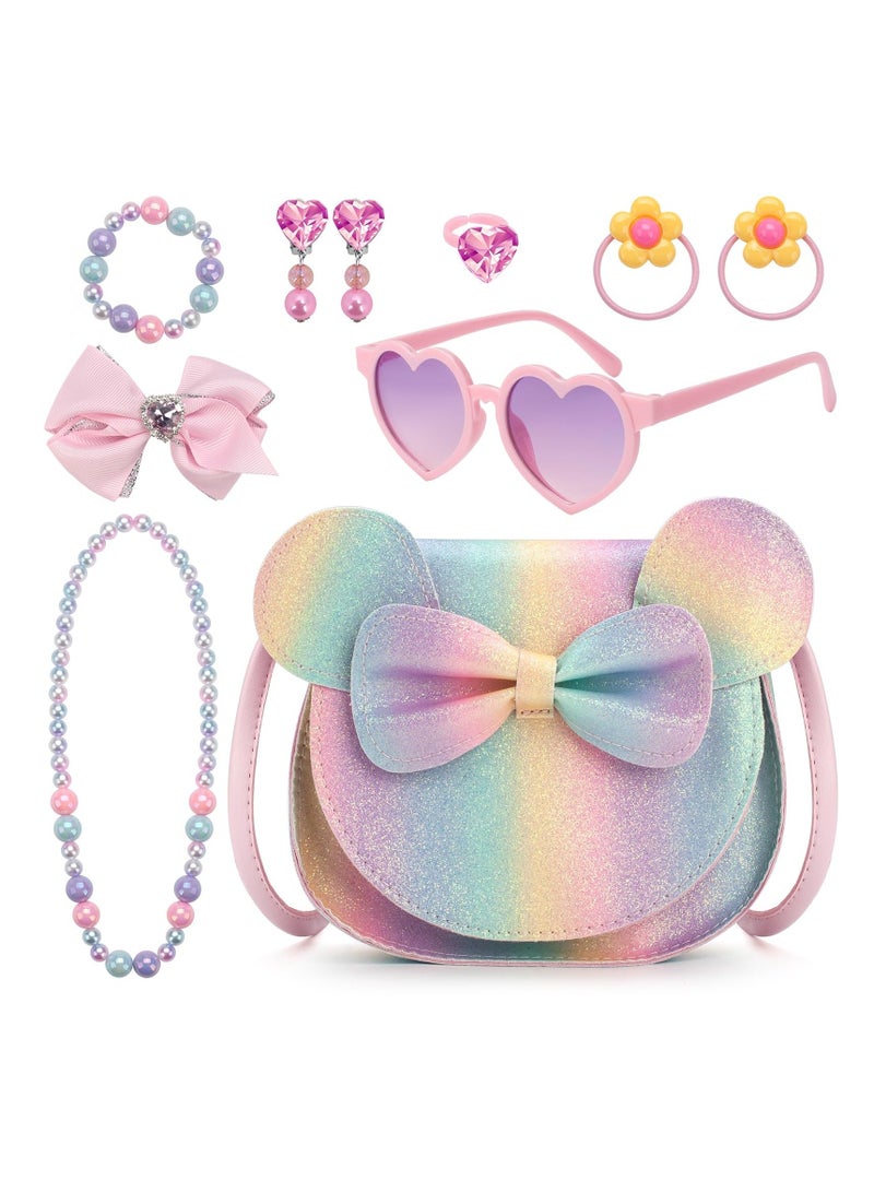 Girls Shoulder Bags Set, Cute Kids Purse Crossbody Bags, Purse for Little Girls, with Kids Dress Up Jewelry Set Pretend Play Accessories, Birthday Presents for 3 4 5 6 Years Old Girls  - Image 1