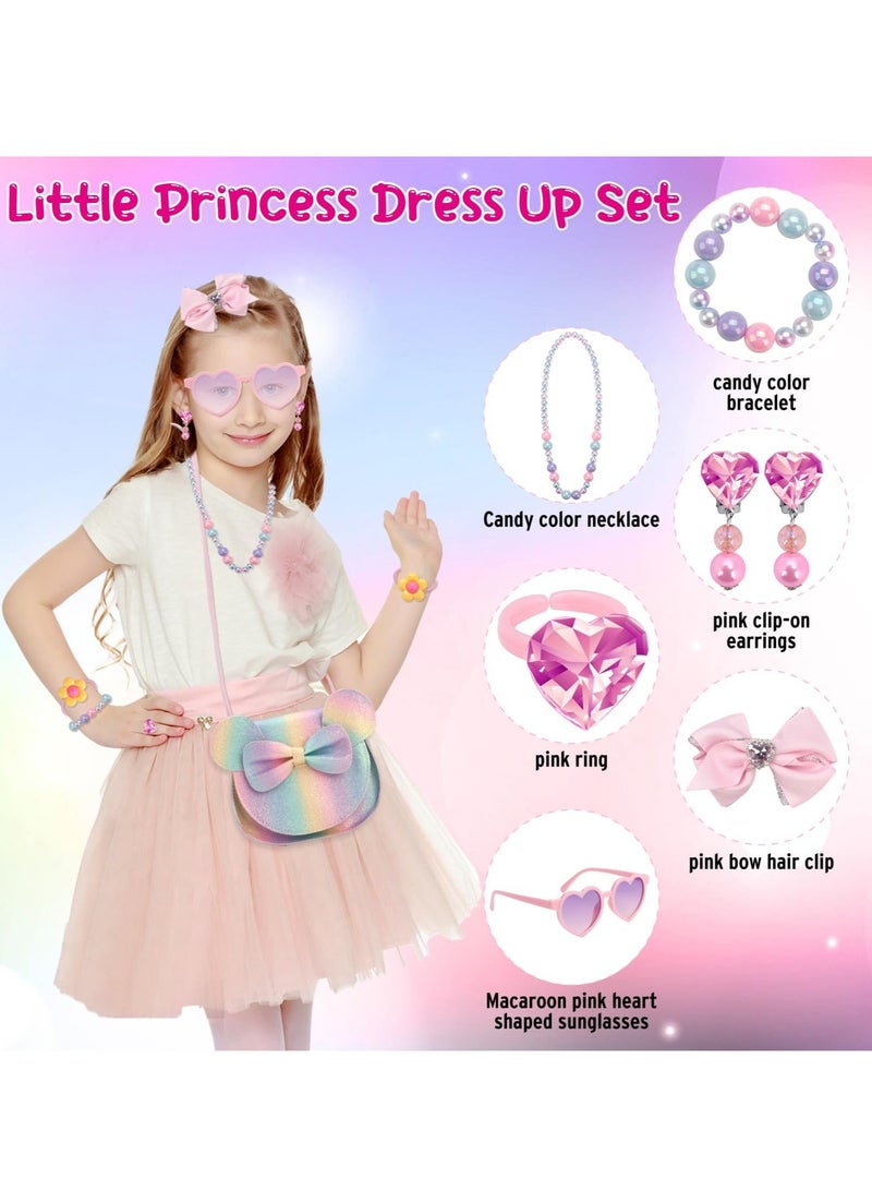 Girls Shoulder Bags Set, Cute Kids Purse Crossbody Bags, Purse for Little Girls, with Kids Dress Up Jewelry Set Pretend Play Accessories, Birthday Presents for 3 4 5 6 Years Old Girls  - Image 3