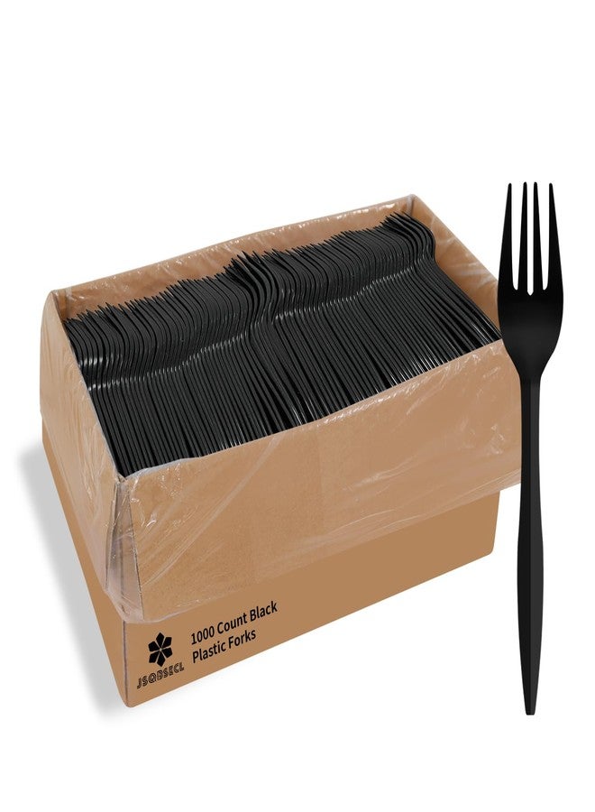 JSQBSECL [1000 Pack] Disposable Plastic Forks-Party Dimensions Bulk Black Disposable Silverware Plastic Cutlery Fork (Forks) - Image 1