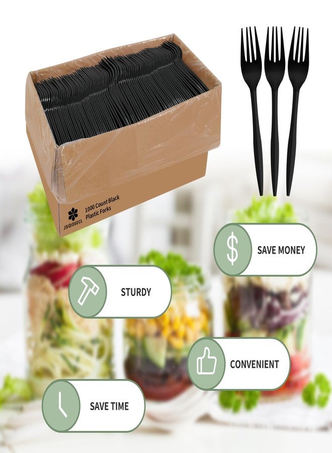 JSQBSECL [1000 Pack] Disposable Plastic Forks-Party Dimensions Bulk Black Disposable Silverware Plastic Cutlery Fork (Forks) - Image 3