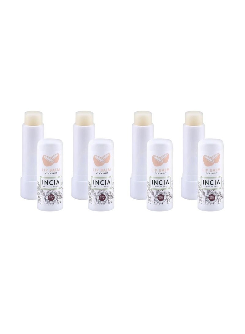 INCIA Coconut Lip Balm for Adults 6g, 100% Natural & Edible, Moisturizing Protection, Hydrating, Sun & Weather Protection, Pack of 4 - Image 1