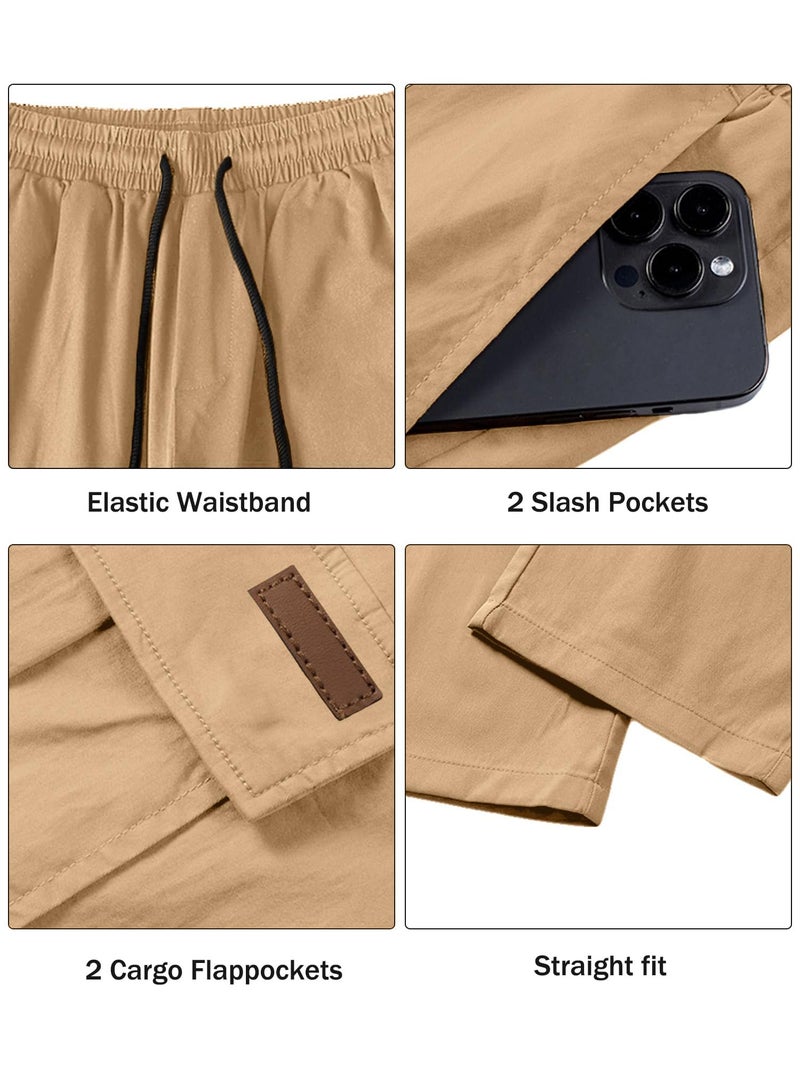 Comdecevis Men's Casual Cargo Pants Workout Joggers Stretch Sweatpants Hiking Drawstring Tactical Pants with Multi Pockets Khaki - Image 5