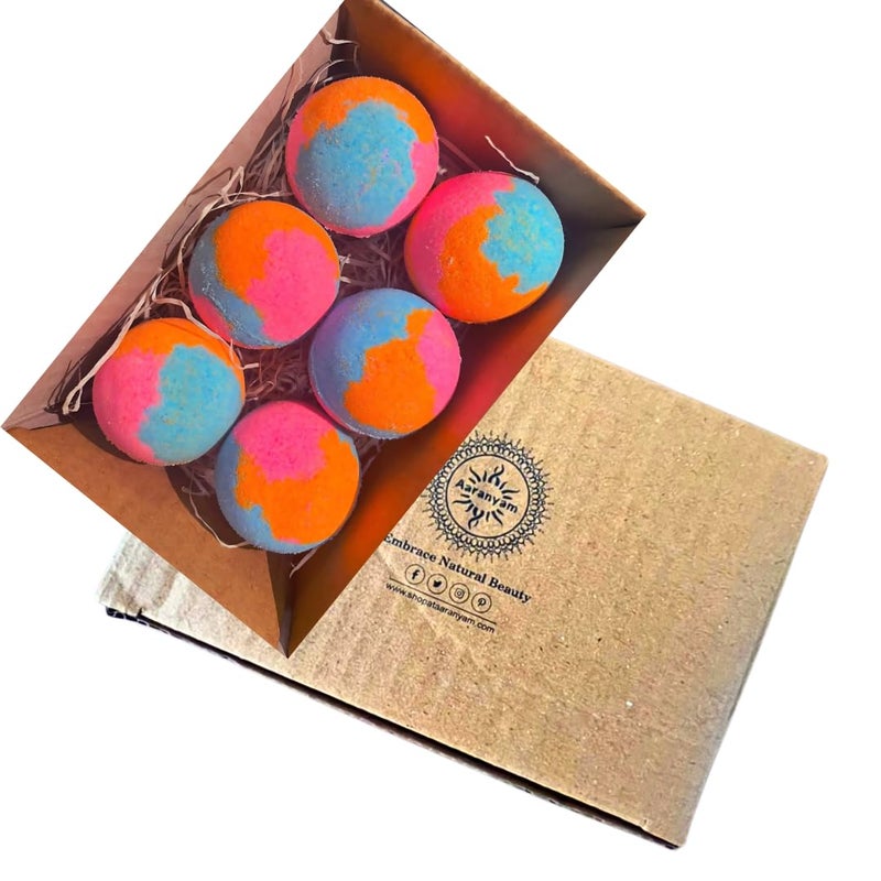 AaranyamPREMIUM ORANGE Bath Bombs 10 X Pack of 6 75 gms each LongLasting Moisturizing Hydrating Bath Bombs for Relaxing Hot Water Bath Aromatic SkinSoothing 75g Each Pack of 6 - Image 2