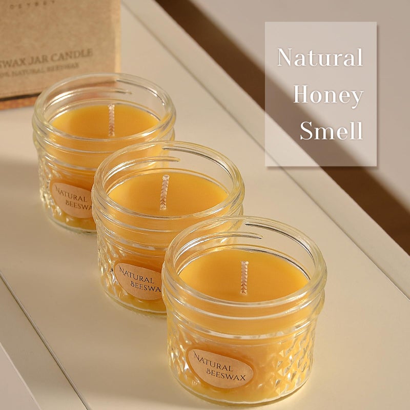 DEYBBY 3 Pack Beeswax Jar Candles Set - Beeswax Candles Gift,18 Hrs Burn - Handpour Bees Wax Candle for Dinner Home Party Spa - Image 4