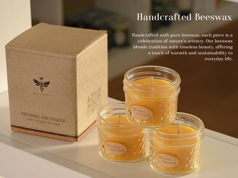 DEYBBY 3 Pack Beeswax Jar Candles Set - Beeswax Candles Gift,18 Hrs Burn - Handpour Bees Wax Candle for Dinner Home Party Spa - Image 3