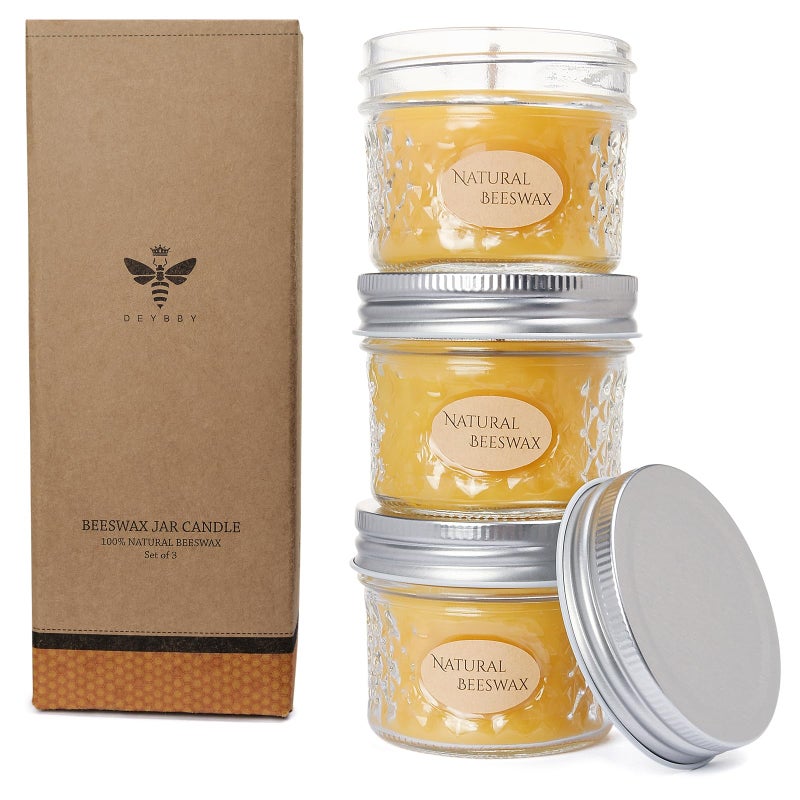 DEYBBY 3 Pack Beeswax Jar Candles Set - Beeswax Candles Gift,18 Hrs Burn - Handpour Bees Wax Candle for Dinner Home Party Spa - Image 1