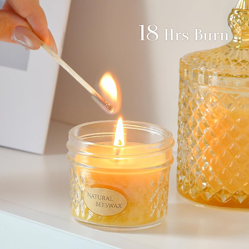 DEYBBY 3 Pack Beeswax Jar Candles Set - Beeswax Candles Gift,18 Hrs Burn - Handpour Bees Wax Candle for Dinner Home Party Spa - Image 5