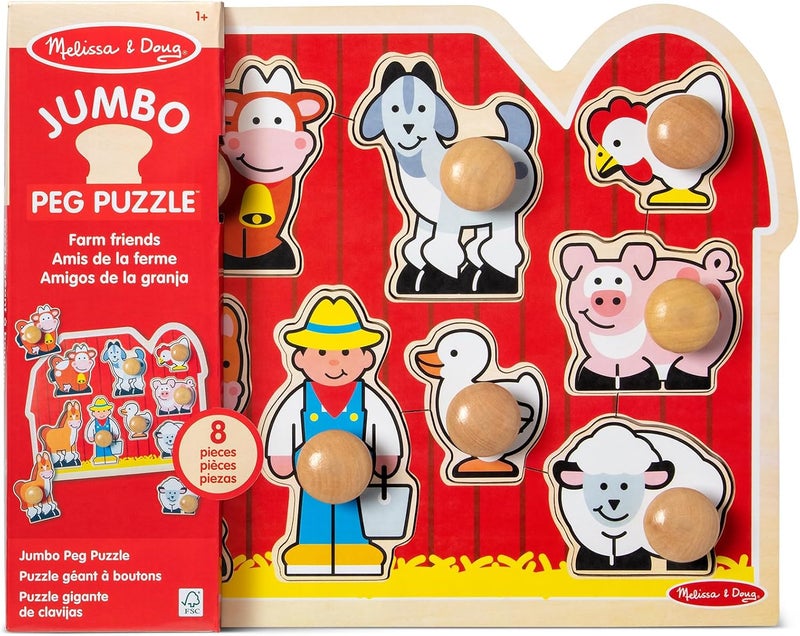 Melissa & Doug Large Farm Jumbo Knob Puzzle – 8-Piece Extra Thick Wooden Puzzle for Kids Ages 1+ - Image 3