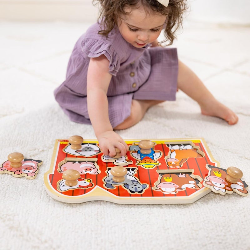 Melissa & Doug Large Farm Jumbo Knob Puzzle – 8-Piece Extra Thick Wooden Puzzle for Kids Ages 1+ - Image 2