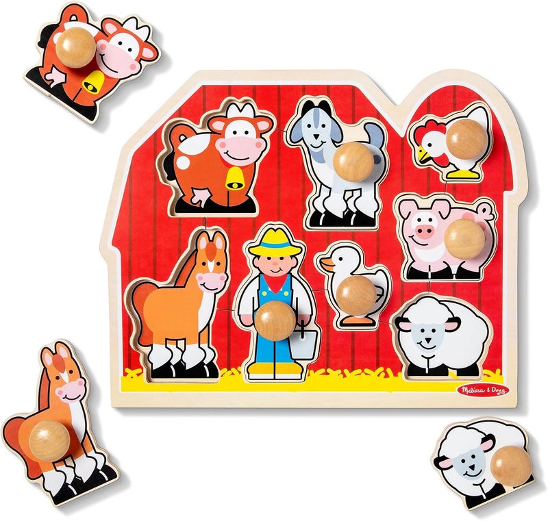 Melissa & Doug Large Farm Jumbo Knob Puzzle – 8-Piece Extra Thick Wooden Puzzle for Kids Ages 1+ - Image 4