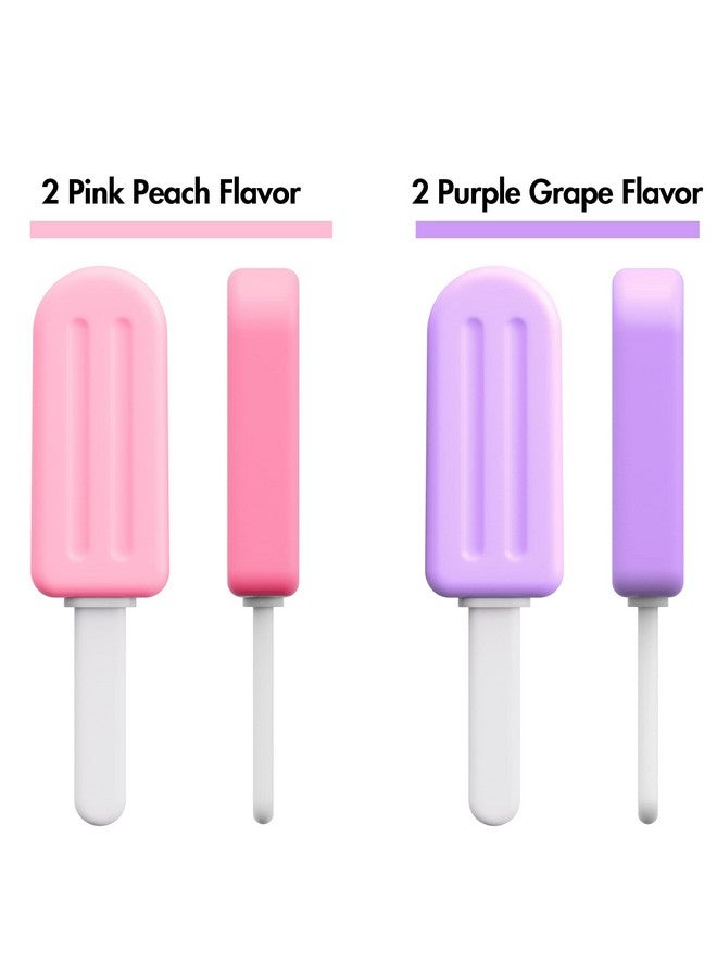 CITYWAY Chewies For Invisalign Aligner 4 Pcs Popsicle Silicone Chewies With Grip Handles For Invisible Or Metal Braces Aligner Munchies 2 Grape Flavor And 2 Peach Flavor  - Image 2