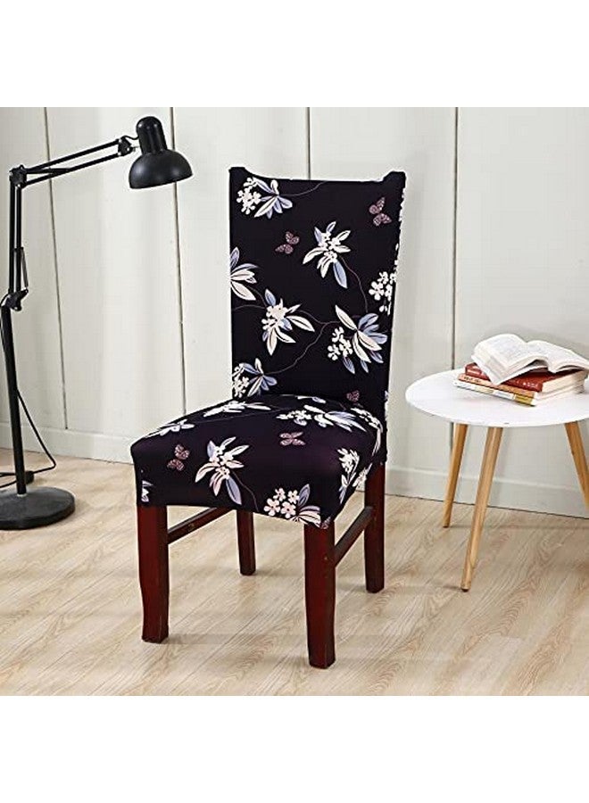 House of Quirk Polyester Spandex Printed Chair Cover Stretch Removable Washable Short Dining Chair Cover Protector Seat Slipcover (Black Flower, Pack of 4) - Image 2
