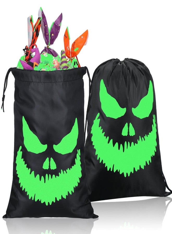 Kingdder 2 Pcs Halloween Glow in The Dark Ghost Bag 16.5 x 13.4 Inch Treat Bags with Drawstrings Cloth Candy Sack Luminous Reusable Tote Bags for Halloween Party Favors Supplies Gift (Fierce) - Image 1