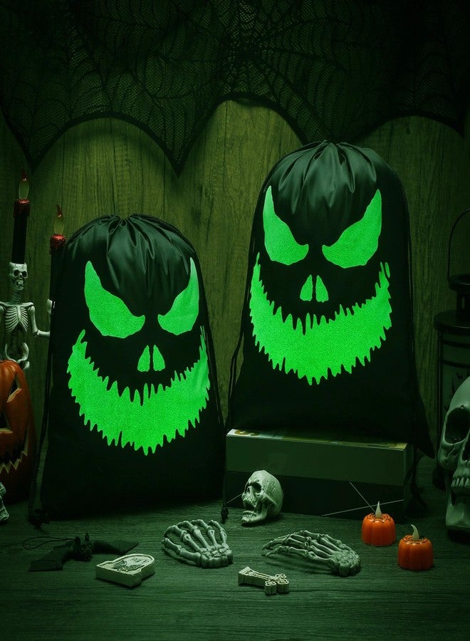 Kingdder 2 Pcs Halloween Glow in The Dark Ghost Bag 16.5 x 13.4 Inch Treat Bags with Drawstrings Cloth Candy Sack Luminous Reusable Tote Bags for Halloween Party Favors Supplies Gift (Fierce) - Image 4