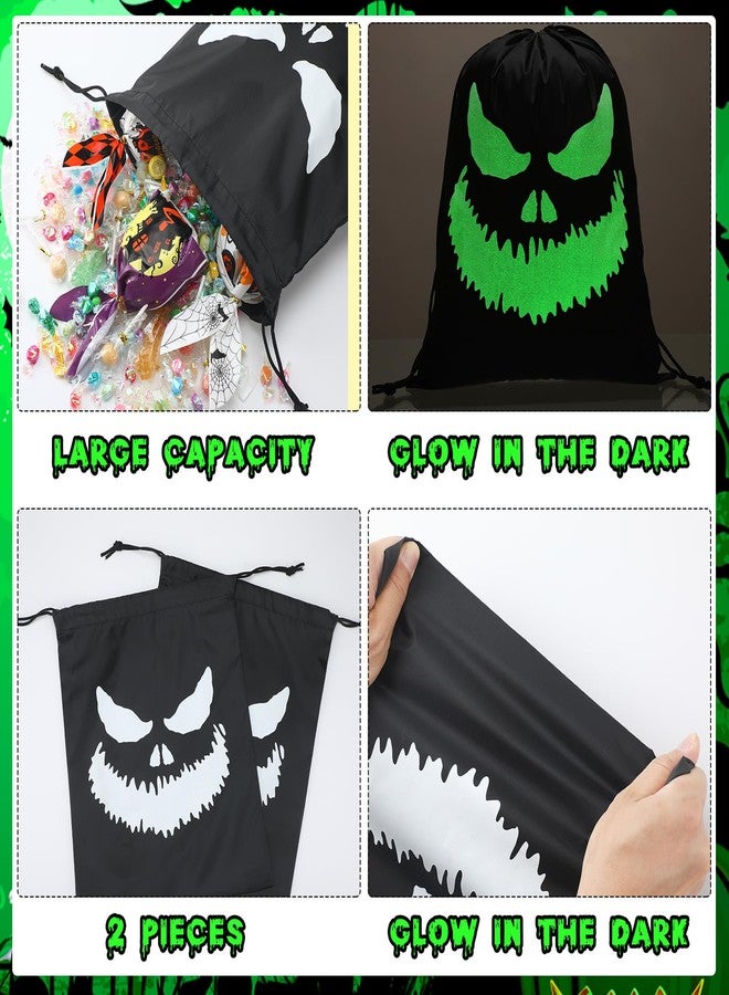 Kingdder 2 Pcs Halloween Glow in The Dark Ghost Bag 16.5 x 13.4 Inch Treat Bags with Drawstrings Cloth Candy Sack Luminous Reusable Tote Bags for Halloween Party Favors Supplies Gift (Fierce) - Image 3