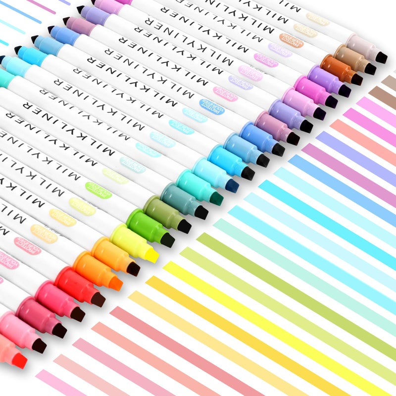 HANKU Highlighters Assorted Colors,24 Unique Retro Colors, Pastel Highlighters, Quick Dry Dual tip and Fine Tip No Bleed Highlighter Markers for Bible Journals Planners Books Notes - Image 1