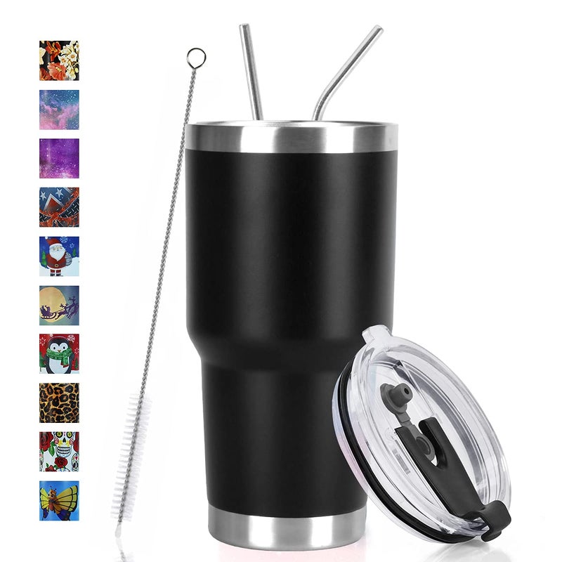 SYACOT 30oz Tumbler Double Wall Stainless Steel Vacuum Insulated Travel Mug with SplashProof Lid Metal Straw and Brush