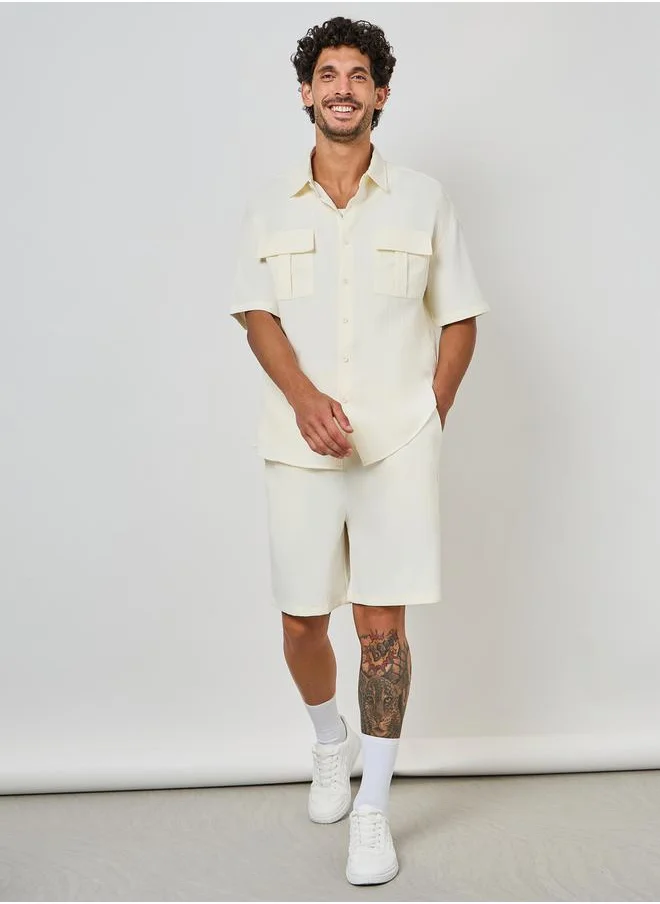 ستايلي Summer Solid Pocket Shirt & Shorts Co-Ords