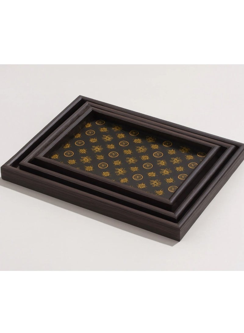 طقم صواني خشب  بنقشة وبتصميم فخم 3 قطع  حجم مناسب - Image 1