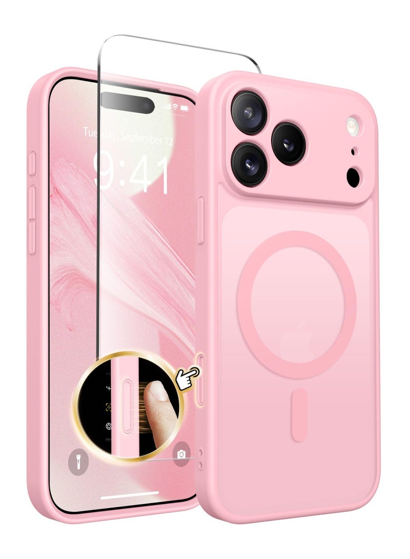 كبرارو غطاء آيفون 17 برو ماكس مع MagSafe، مغناطيس قوي، زر معدني للكاميرا، ‏[حماية كاملة للكاميرا] ‏[واقي شاشة]، غطاء سيليكون مقاوم للصدمات، متوافق مع ملحقات MagSafe، باللون الوردي الخوخي - Image 1
