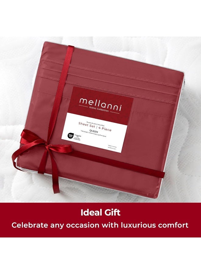Mellanni California King Sheets Set  4 PC Iconic Collection Bedding  Hotel Luxury Extra Soft Cooling Bed Sheets  Wrinkle Fade Stain Resistant Cal King Brick Red - Image 4