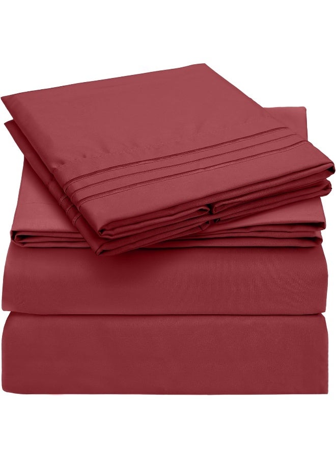 Mellanni California King Sheets Set  4 PC Iconic Collection Bedding  Hotel Luxury Extra Soft Cooling Bed Sheets  Wrinkle Fade Stain Resistant Cal King Brick Red - Image 5