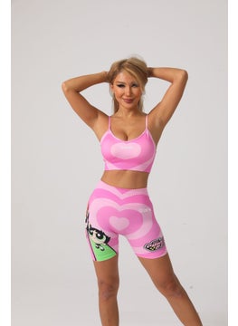 Seamless Peach Heart Yoga Shorts Set for Women Pink Love Printed Girl Police