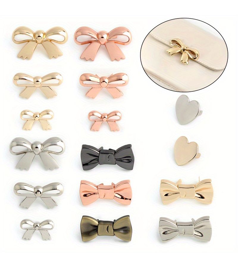 5pcs Light Golden Metal Bow Knitted Hat Bag Tag Ring Buckle DIY Wallet Making - Image 1