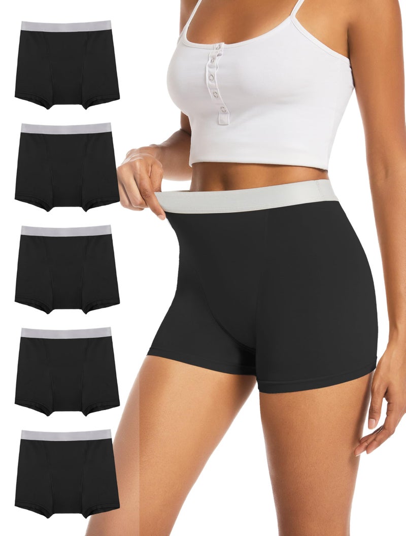TIICHOO Period Underwear for Women Heavy Flow Leakproof Menstural Underwear Period Shorts 5 Pack(Medium, 5 Black) - Image 1