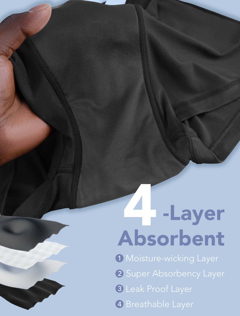 TIICHOO Period Underwear for Women Heavy Flow Leakproof Menstural Underwear Period Shorts 5 Pack(Medium, 5 Black) - Image 4