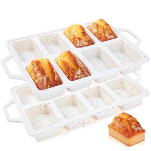 AOTASO 2 Pcs Mini Loaf Pans with Metal Reinforced Frame, Nonstick Small Silicone Bread Pans for Baking, 8 Cavity Tiny Meatloaf Pan (Cream) - Image 1