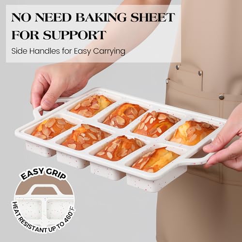 AOTASO 2 Pcs Mini Loaf Pans with Metal Reinforced Frame, Nonstick Small Silicone Bread Pans for Baking, 8 Cavity Tiny Meatloaf Pan (Cream) - Image 3