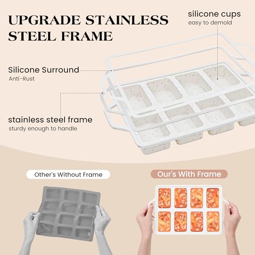 AOTASO 2 Pcs Mini Loaf Pans with Metal Reinforced Frame, Nonstick Small Silicone Bread Pans for Baking, 8 Cavity Tiny Meatloaf Pan (Cream) - Image 2