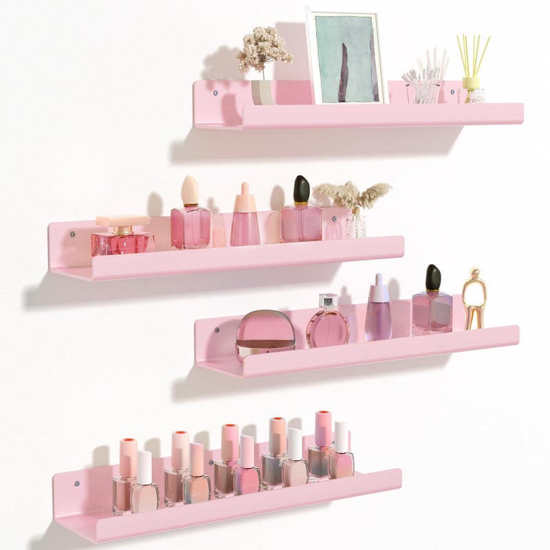 upsimples Acrylic Shelves for Wall Decor, 15" Display Shelf Perfume Organizer for Bathroom, Bedroom, Living Room, Floating Bookshelves for Kids, Pink, 4 Pack - Image 1