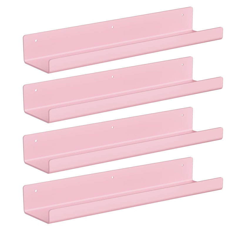 upsimples Acrylic Shelves for Wall Decor, 15" Display Shelf Perfume Organizer for Bathroom, Bedroom, Living Room, Floating Bookshelves for Kids, Pink, 4 Pack - Image 5