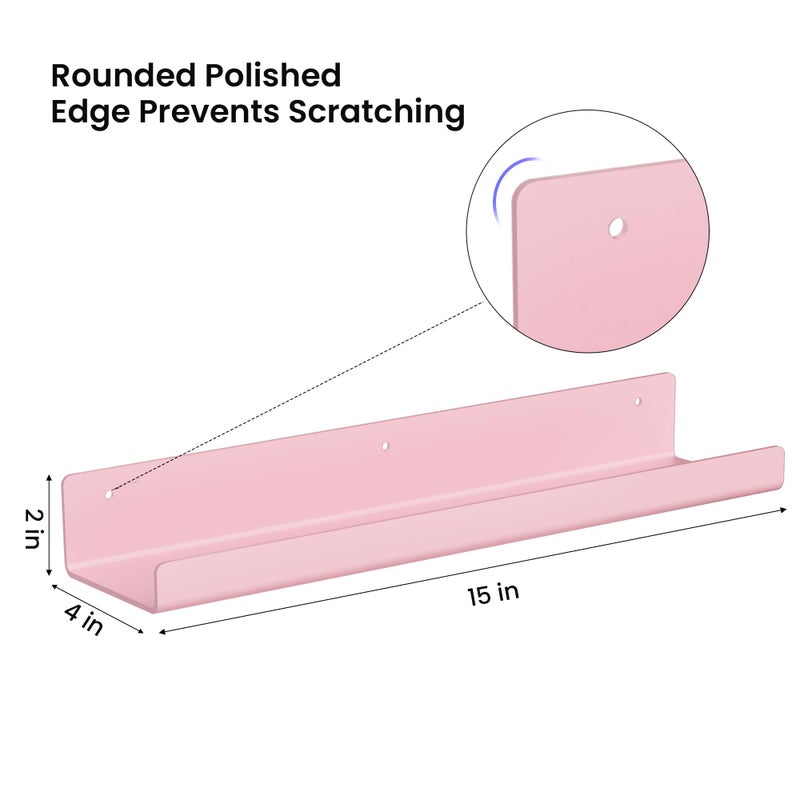 upsimples Acrylic Shelves for Wall Decor, 15" Display Shelf Perfume Organizer for Bathroom, Bedroom, Living Room, Floating Bookshelves for Kids, Pink, 4 Pack - Image 4