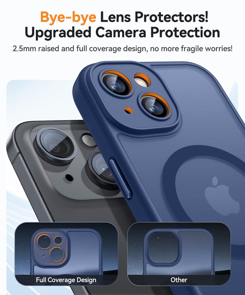 كانشن CANSHN Magnetic Compatible with iPhone 15 Case, Upgraded [Full Camera Protection] [Compatible with Magsafe] [Translucent Matte] Shockproof Protective Phone Case 6.1" - Deep Blue - Image 3