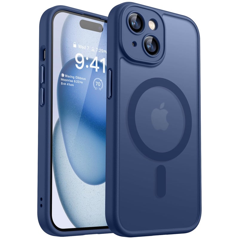 كانشن CANSHN Magnetic Compatible with iPhone 15 Case, Upgraded [Full Camera Protection] [Compatible with Magsafe] [Translucent Matte] Shockproof Protective Phone Case 6.1" - Deep Blue - Image 1