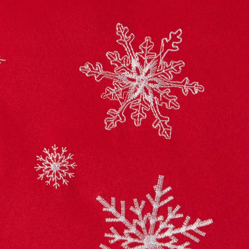 Violet Linen Embroidered Red Christmas Table Topper 36 Square Snowflakes - Image 4