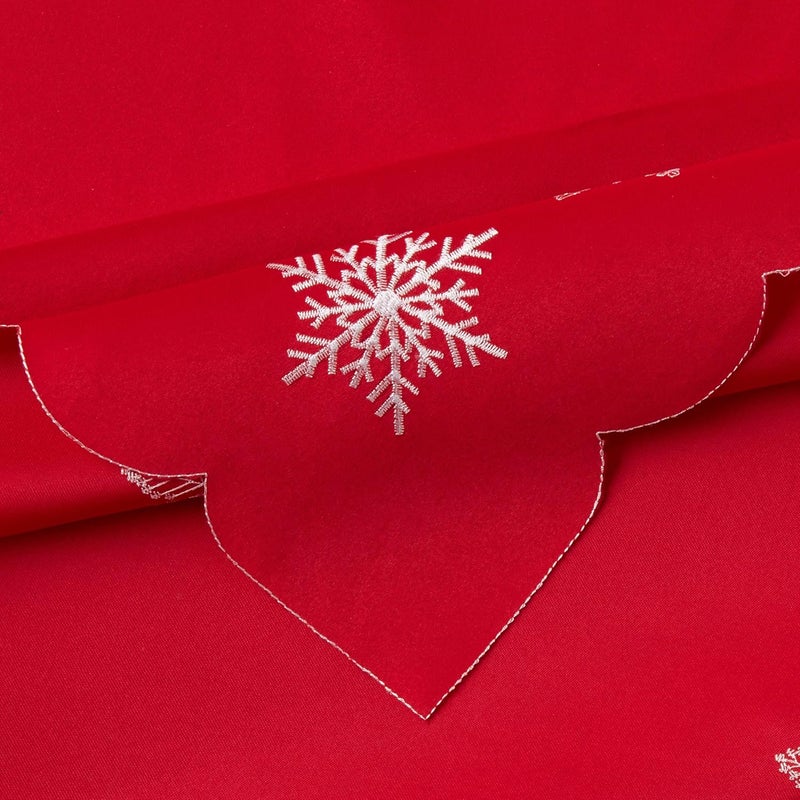 Violet Linen Embroidered Red Christmas Table Topper 36 Square Snowflakes - Image 3