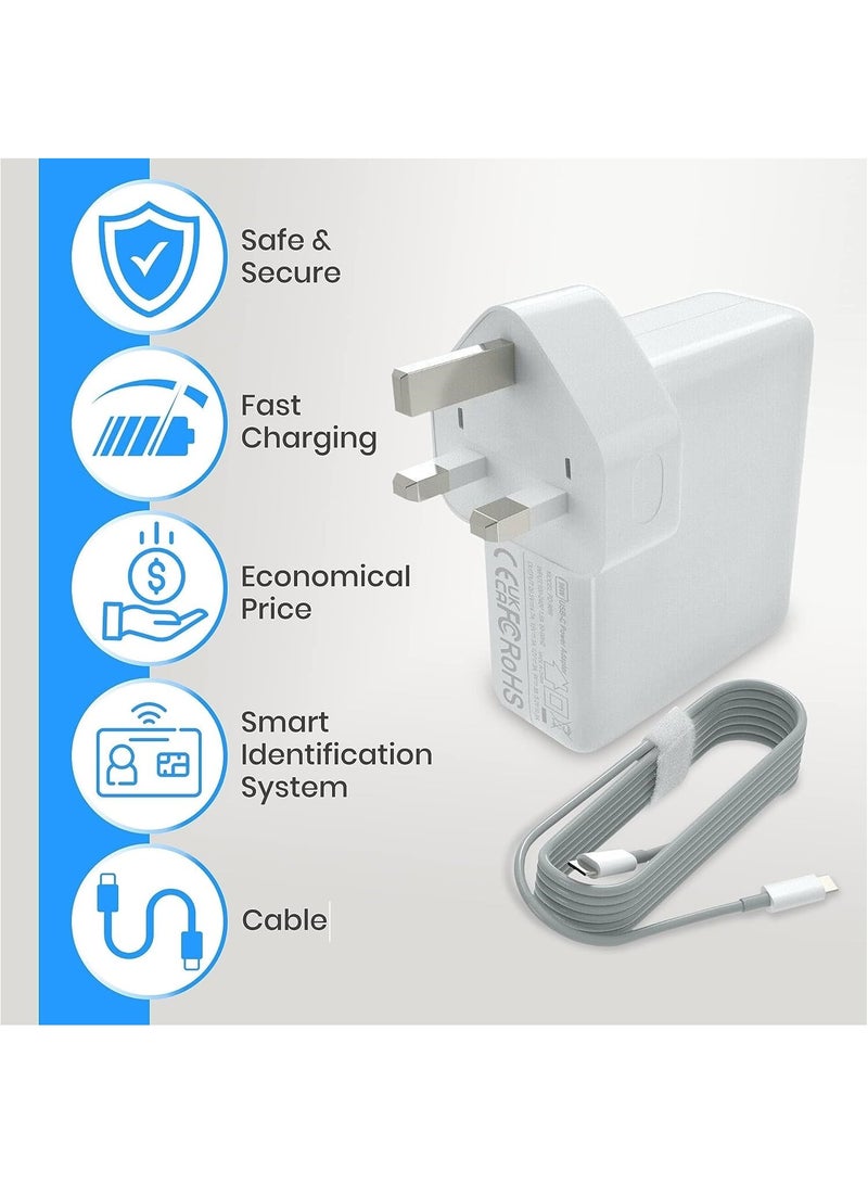 96W Type C Macbook Pro-Air Fast Replacement Charger, Power Adapter works with 13, 14, 15, 16 Inch 2016/17/18/19/20 Model Laptops, Tabs u0026 Smartphones, Thunderbolt Charger with USB C Cable, iPhone 15 - Image 2