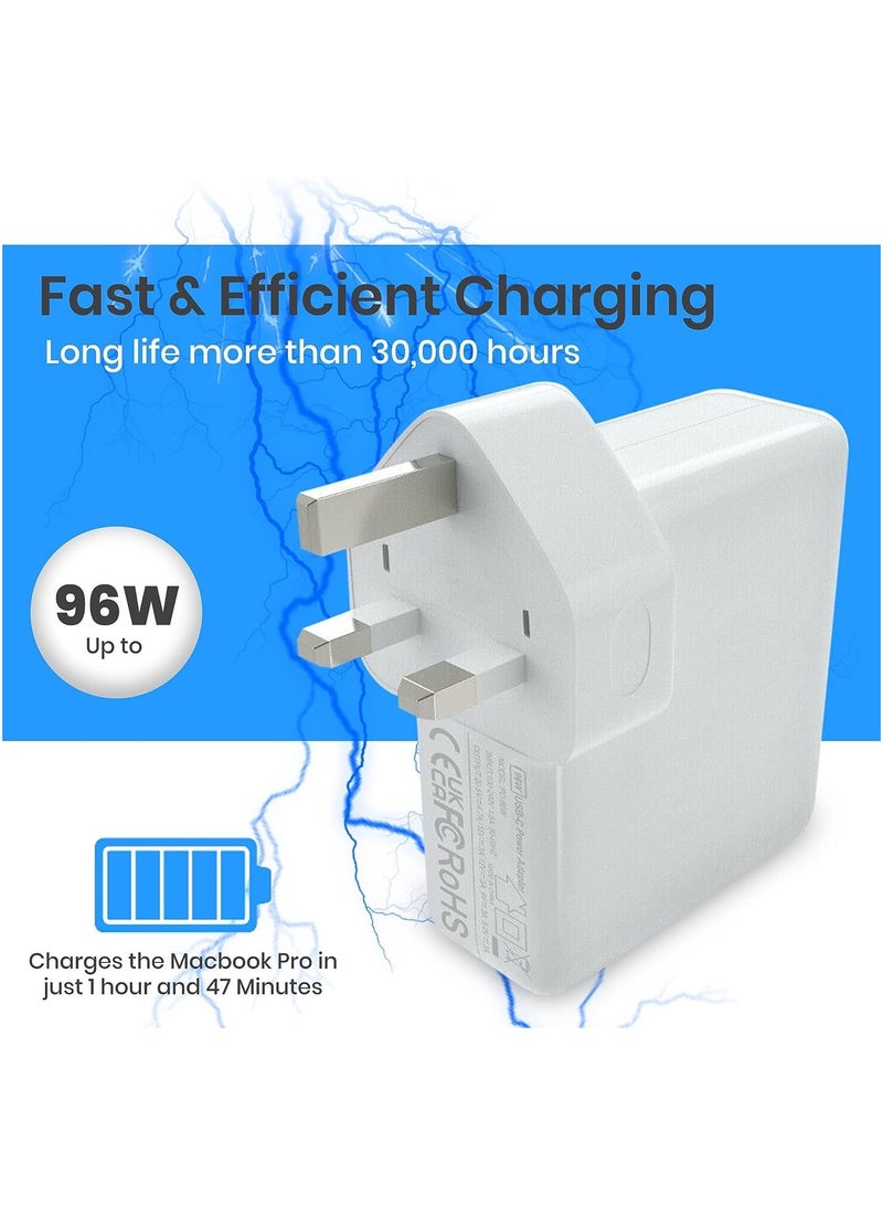 96W Type C Macbook Pro-Air Fast Replacement Charger, Power Adapter works with 13, 14, 15, 16 Inch 2016/17/18/19/20 Model Laptops, Tabs u0026 Smartphones, Thunderbolt Charger with USB C Cable, iPhone 15 - Image 5
